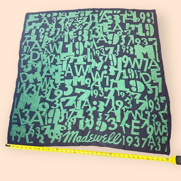 Madewell Women’s Scarf Navy Blue Green Rare Numbers Letters Square 36 x … - Picture 3 of 6
